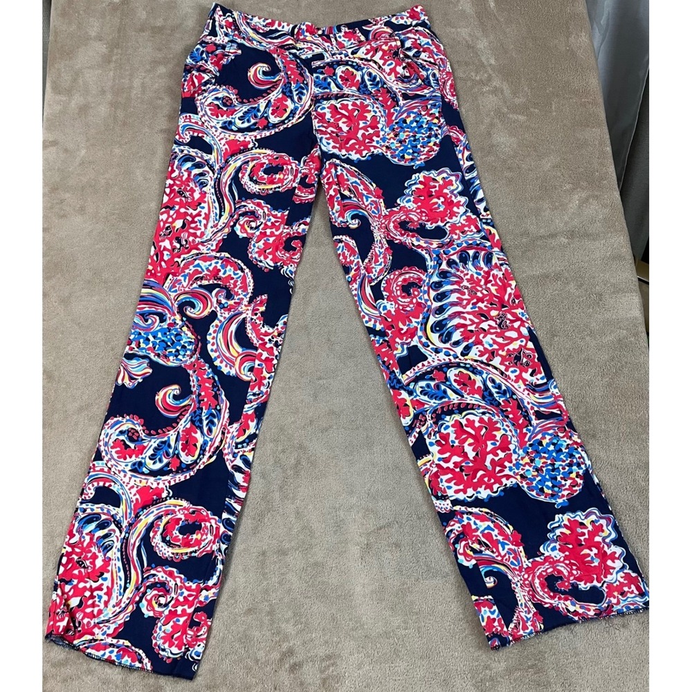 Lilly Pulitzer Kelly Ankle Pants Women Small Multi-color Boho Bateau Paisley EUC